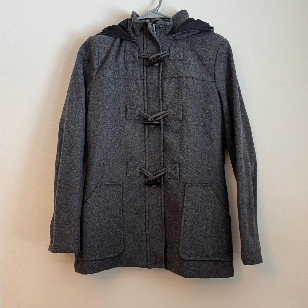 Small Women’s Merona Gray Wool Blend Lined Pea Coat With Toggle Closures, Hood